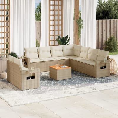 vidaXL - 10-delige - Loungeset - met - kussens - poly - rattan - beige