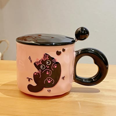 Nouveau Cadeau d'Anniversaire pour Filles Tasse Chat Mignon Mug en Céramique avec Couvercle Souvenir Pratique Boîte Cadeau 301-400ml