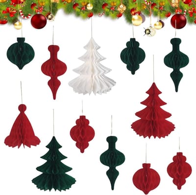 Herbruikbare Kerst Tafelversiering Set, Traditionele Papieren Vintage Hangdecoraties voor Eettafel en Plafond, Gemakkelijk Op te Bergen en Te Gebruiken
