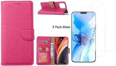 Hoesje Geschikt voor iPhone 12 Pro Max hoesje - portemonnee bookcase / wallet cover Pink + 2x tempered glass / Screenprotector