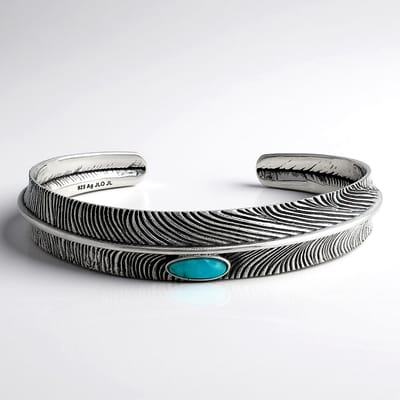Cavill - Verstelbare Armband - 925 Sterling Zilver - Blauwe Kingman Mohave Turkoois 1,5 ct - Geoxideerd Golfpatroon - Elegante Dames Sieraden