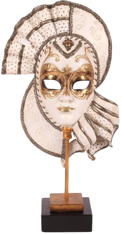 Baroque - Decoratief beeld of figuur - Masker op Voet 37 cm - Wit/Goud - Resin - 37x20x9 - Polyresin