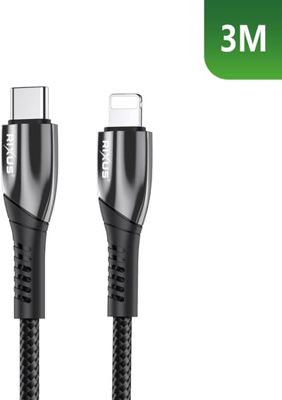 Rixus RXUC39L Fast Charging Cable USB-C To Lightning Nylon 3m Black