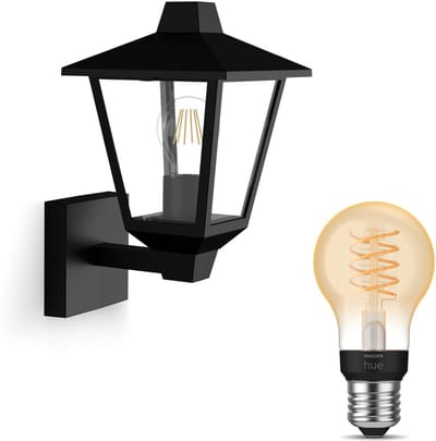 Philips Hue Kinno Wandlamp voor Buiten Up (Zwart) - Buitenlamp - E27 - Warmwit Licht - Hue White Filament