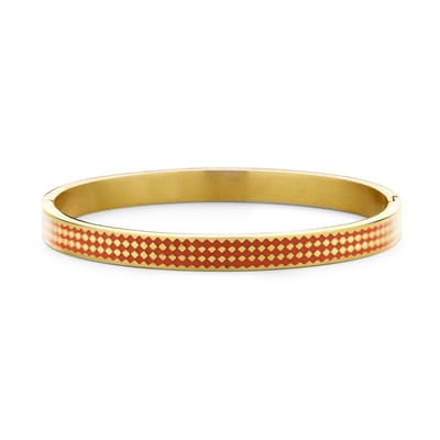 CO88 Collection 8CB-91207 Stalen Armband met Emaille - Bangle - 6mm - 58x49mm - Staal - Rood - Goudkleurig