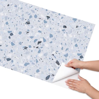 Coloray Meubel Wrap Folie - Blauw Meubelfolie - 65x130 cm - Meubelfolie Zelfklevend Terrazzo mozaïek - Wrapfolie Keuken - Minimalist Meubelfolie - Decoratiefolie - Tafeldecoratie - Achtergronden en patronen