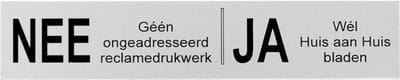 NEE JA Sticker Brievenbus - Brievenbussticker nee ja aluminium bordje zwart - 125 mm x 25 mm x 0,5 mm