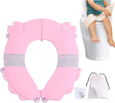 Kindertoiletbril - Potjestraining Zindelijkheid - Zindelijkheidstraining Thuis - Spatwaterdicht Ergonomisch - 20.1L x 16.5B cm - Roze
