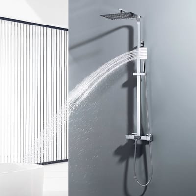 Auralum max Regendouche met Thermostaatkraan - Chroom Douche Set - Hoofddouche & Neerwaartse Waterval - Verstelbaar Regendouche voor Badkamer - RVS Douchesysteem