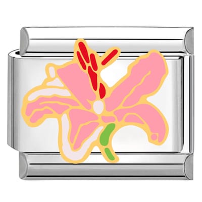 Quiges - Schakel - Bedel - 9mm - charms - Kleurrijk - Azelea - bloem - Geschikt voor - armband - Schakelarmband - italy bedels armband