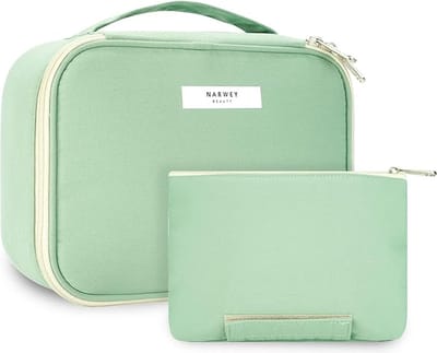 Homesy - Toilettas voor op reis, grote make-uptas, reizen, draagbaar, voor mannen en vrouwen - Mintgroen/Beige