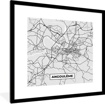 Fotolijst incl. Poster - Stadskaart – Frankrijk – Kaart – Angoulême – Plattegrond - 40x40 cm - Posterlijst