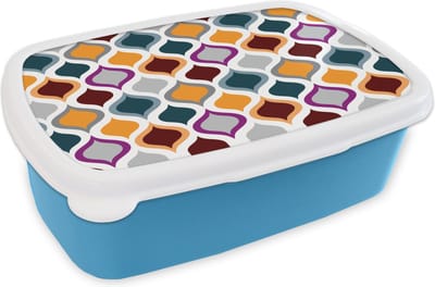 Broodtrommel Blauw - Lunchbox Retro - Lijn - Patroon - Brooddoos 18x12x6 cm - Brood lunch box - Broodtrommels voor kinderen en volwassenen