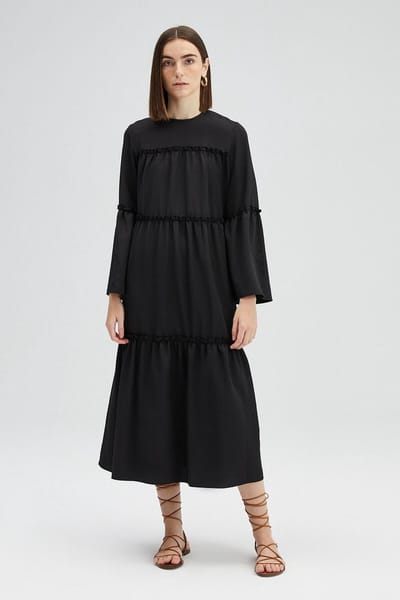 Touché Privé - Jurk met rimpel-effect - Zwart - Dames