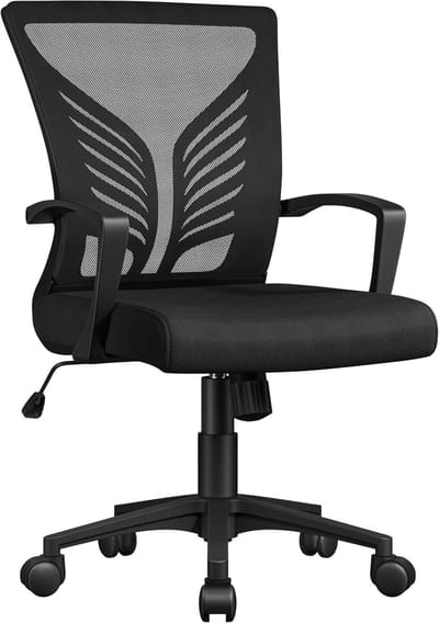Ergonomische Bureaustoel met Schommelfunctie - Verstelbare Mesh Office Chair met Armleuningen - Comfortabele Draaistoel voor Kantoor en Thuiswerkplek - Zwarte Computerstoel met Ergonomische Rugleuning