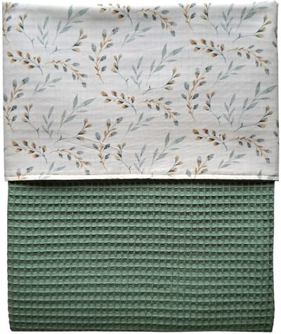 Wiegdeken wafelstof oudgroen - katoen wilgentakjes - 70 x 100 cm - Handgemaakt - Handmade