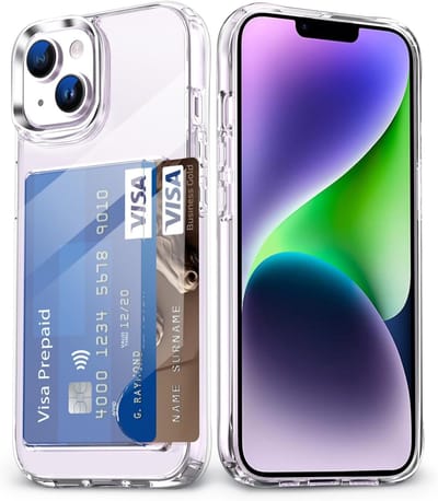 YPCd Pasjeshouder Hoesje Geschikt voor Apple iPhone 15 – Backcover met Kaartvak voor 2 pasjes – Shockproof TPU – Verhoogde Randen – Transparant