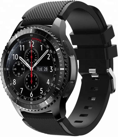 Cadorabo TPU bandje met metalen sluiting 22mm geschikt voor Samsung Galaxy Gear S3 / Gear 2 in ZWART - Vervangingsmanchet geschikt voor Huawei Watch GT geschikt voor Watch 2 Pro geschikt voor Ticwatch Pro enz.