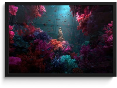 Poster in lijst - Fotolijst 60x40 cm - Posters - Standbeeld - Zeebodem - Koraal - Kleurrijk - Posterlijst zwart - Decoratie - Wanddecoratie woonkamer - Muurdecoratie slaapkamer