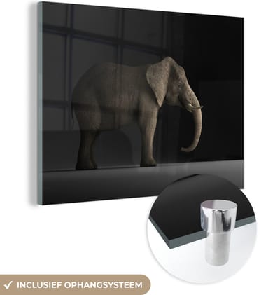 MuchoWow® Glasschilderij 160x120 cm - Schilderij acrylglas - Olifant - Dieren - Licht - Foto op glas - Schilderijen