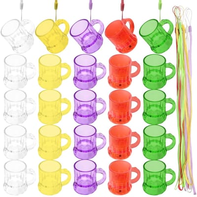 Dailygoods - 25 Stuks Shotglazen met Handvat, Gekleurde Party Glazen Borrelglaasjes met 25 Ketting, 3 CL Herbruikbaar Vrijgezellenfeest Ketting Beker voor Carnaval, Themafeest
