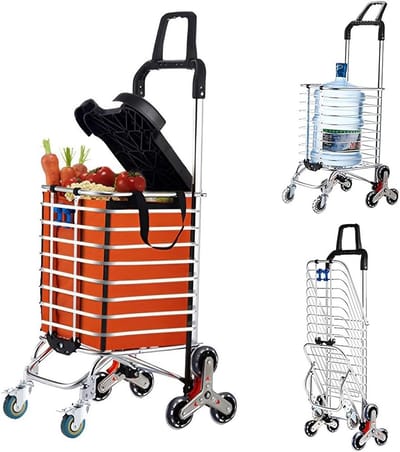 Opvouwbare steekwagen - Boodschappentrolley trapklimmer - Boodschappen verplaatsen - 8 wielen 360° handgreep - 50x39x104 cm - Zwart