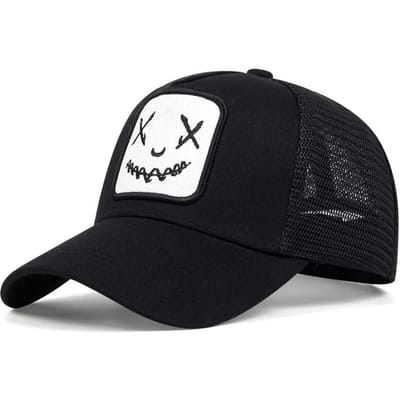 Unisex Baseballpet Glimlachend Gezicht Patroon Petten Mannen Vrouwen Zomer Trucker Hoed (Black White,54cm-60cm) zwart witte kleur