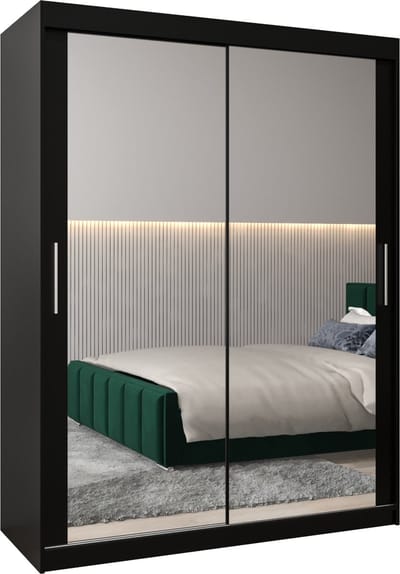 InspireMe - Kledingkast met 2 schuifdeuren, Modern-stijl, Kledingkast met planken (BxHxD): 150x200x62 - TORM III 150 Zwart Mat