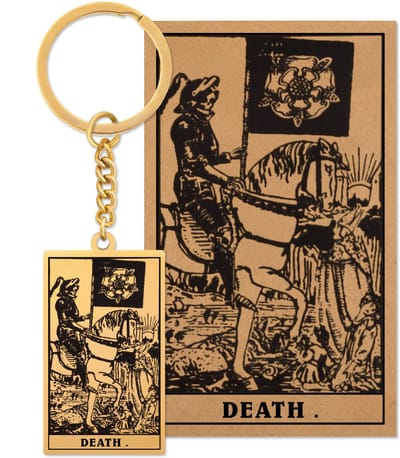 Tarot Sleutelanger XIII: De Dood / Death - Op Cadeau Kaartje - Goudkleurig Stainless Steel - Grote Arcana uit Rider-Waite Geïnspireerd - Pax Amare