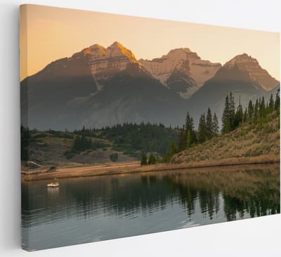 Saammp Canvas Schilderij - Meer tussen de bergen - Landschap - Natuur - 30x20 - Foto op canvas - Wanddecoratie - Muurdecoratie Woonkamer - Slaapkamer decoratie - Canvas Print