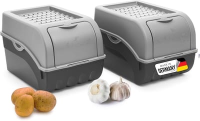 Aardappelbewaardoos | 2x middel 5L | GRIJS | Uiendoos | Stapelbare groentekist, aardappelkist, uienbewaarbak, aardappelmand, fruitcontainer, aardappelkrat, voedselbewaarbak