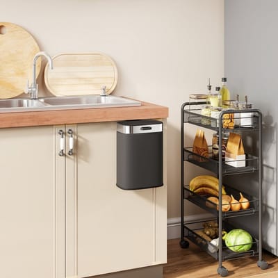 MODFU - Prullenbak - Vrijstaand Of Hangend - Deksel Met Openstand - Modern - Roestvrij Staal - Zwart