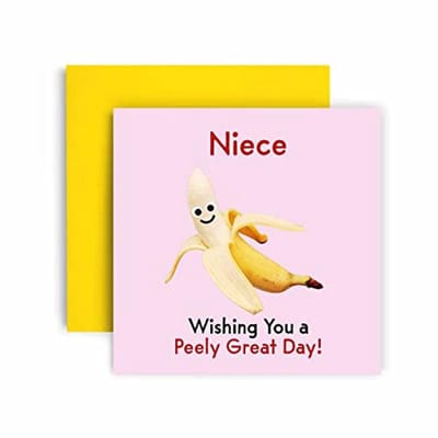 Grappige verjaardagskaart voor vrouwen - Peely Great Banana kaart voor nichtje - Unieke kaart met roze envelop