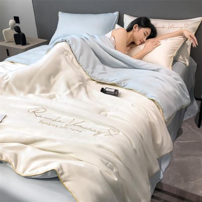 100% gewassen zijden zomerquilt borduurwerk glad ijs koelend dekbed voor bed zijdezacht effen deken zacht koel zomerdeken 180x220cm 3PC set