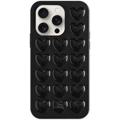 xoxo Wildhearts Heartbreaker Black telefoonhoesje - Geschikt voor iPhone 16 Pro Max - Heart case - Siliconen hoesje met hartjes patroon - Case met hart - verstevigde backcover - Zwart