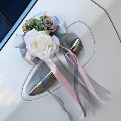 Autostrikken Bruiloft - Bloemen Decoratie - Bruiloft Versieren - Met Lint - 2 stuks - Grijs