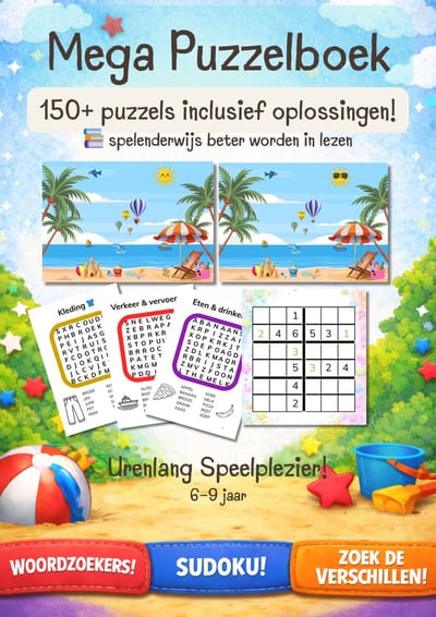 Puzzelboek kinderen 6-10 jaar – 150+ puzzels – woordzoekers, sudoku & zoek de verschillen – inclusief oplossingen