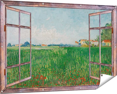 Gards Tuinposter Doorkijk Veld met Klaprozen - Vincent van Gogh - 150x100 cm - Tuindoek - Tuindecoratie - Wanddecoratie buiten - Tuinschilderij