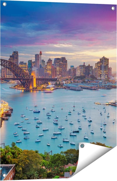 Gards Tuinposter Sydney Harbour Bridge in de Avond - 60x80 cm - Tuindoek - Tuindecoratie - Wanddecoratie buiten - Tuinschilderij