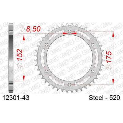 Stalen tandwiel Afam 520 43 dents