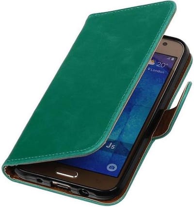 Zakelijke Book Case Telefoonhoesje Geschikt voor de Samsung Galaxy J5 2016 J510F - Portemonnee Hoesje - Pasjeshouder Wallet Case - Groen