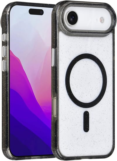 Backcover Hoesje Geschikt voor: iPhone Air - MagSafe Compatibel – Transparant Glitter Design – Krasbestendig – Slanke Bescherming met Perfecte Pasvorm - Zwart
