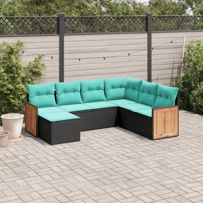 vidaXL - 7-delige - tuinbankset - met - kussens - van - zwart - polyrotan