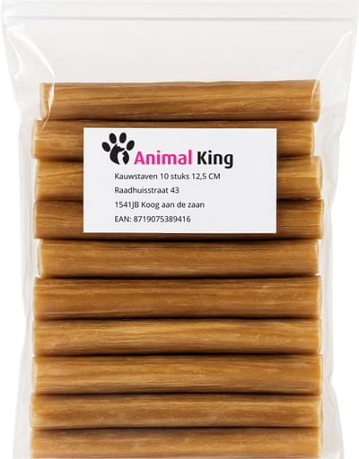 Animalking Kauwstaaf Hond 12,5 cm 10 Stuks - Kauwbotten Hond - Kauwstaaf Hond Runderhuid - Hondensnacks
