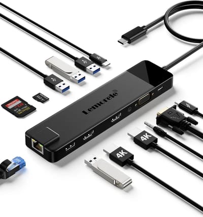 Lemorele™ TC100 USB-C Docking Station - 13-in-1 Hub - Dual HDMI 4K - VGA - Gigabit Ethernet - SD-kaartlezer - USB 3.0