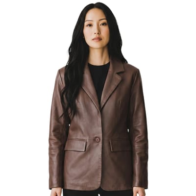 Dames Conker Brown Italiaanse leren blazerjas - Chongqing