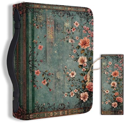 Dailygoods- Bijbelomslag Grote - PU Leer - Vintage Bloemtak - Draagtas - Bijbelleestop - Bladwijzer - 20,3x28,5x5,9 cm - Bijbelhoes