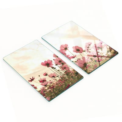 Glazen serveerplanken voor in de keuken met afbeeldingen van een cosmosbloem, 2x30x52 cm