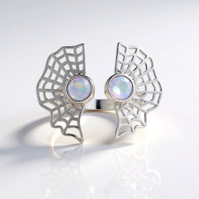 Cavill - Zilveren ring 925 Sterling zilver gerhodineerd - 2 Welo-opalen 0,54 ct rond slijpsel - Uniek spinnenweb design dames ring