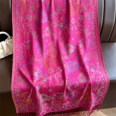 Écharpes d'hiver en cachemire à broderie de luxe pour femmes Pareo Cape Hijabs Musulmans Chauds Châle Foulard épais sur la tête Poncho Élégant pour Dames 70X180CM pink